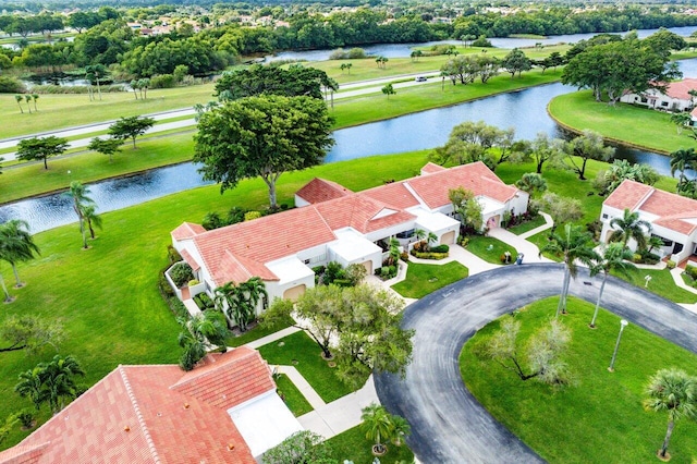 aerial view with a water view