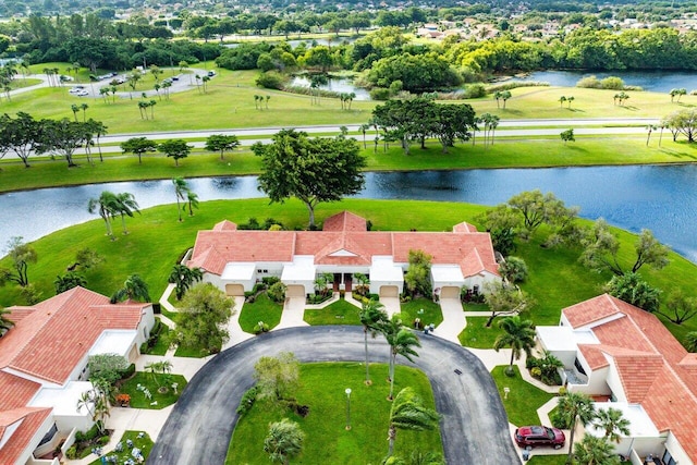 aerial view with a water view