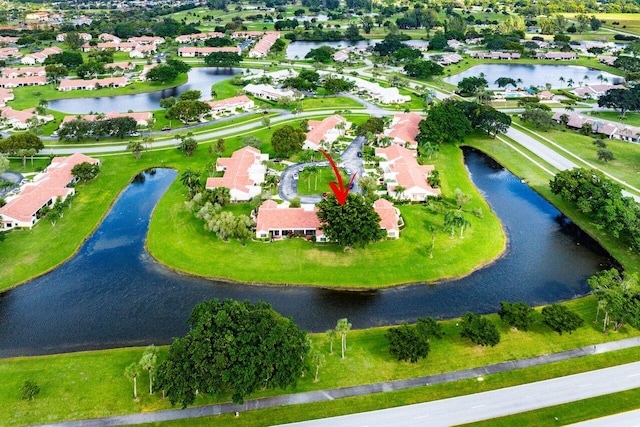 aerial view with a water view