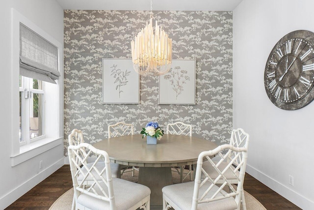 dining room with a chandelier and dark wood-type flooring