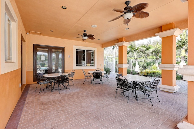 view of patio / terrace with french doors and ceiling fan