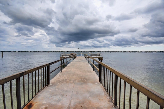 view of dock with a water view