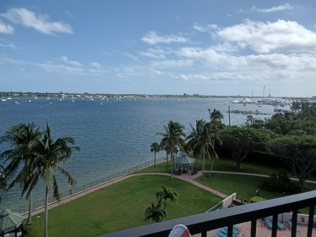 view of water feature featuring a gazebo