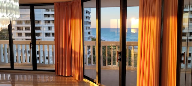 entryway featuring a water view