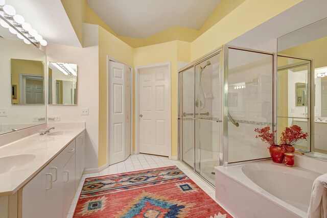 carpeted bedroom featuring a high ceiling, access to outside, and ceiling fan