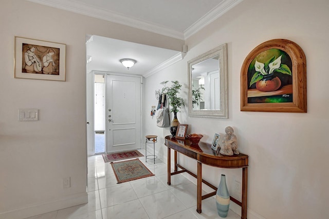 tiled foyer with ornamental molding