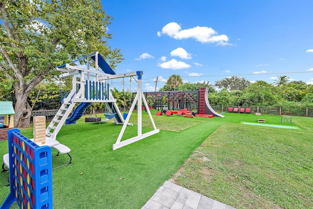 view of jungle gym with a yard