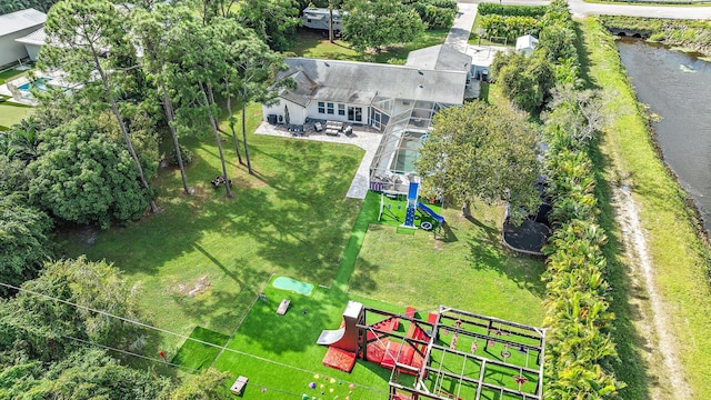 aerial view with a water view