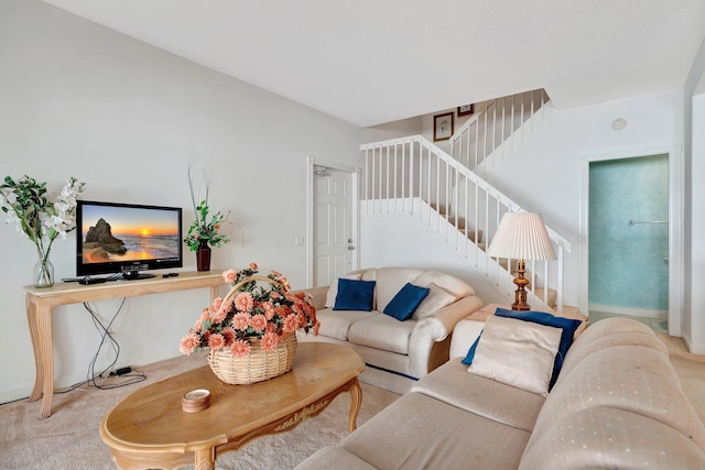 living room with light colored carpet