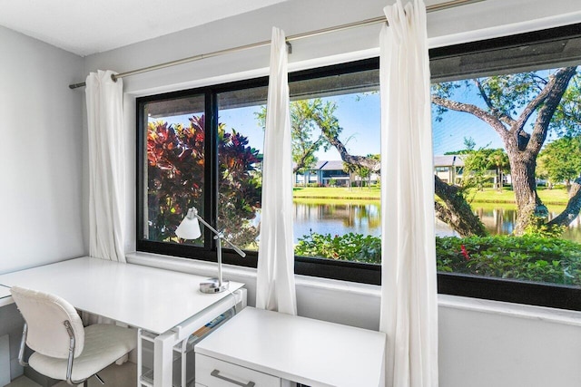 office with plenty of natural light and a water view