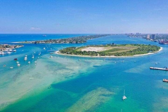 bird's eye view with a water view and a view of the beach