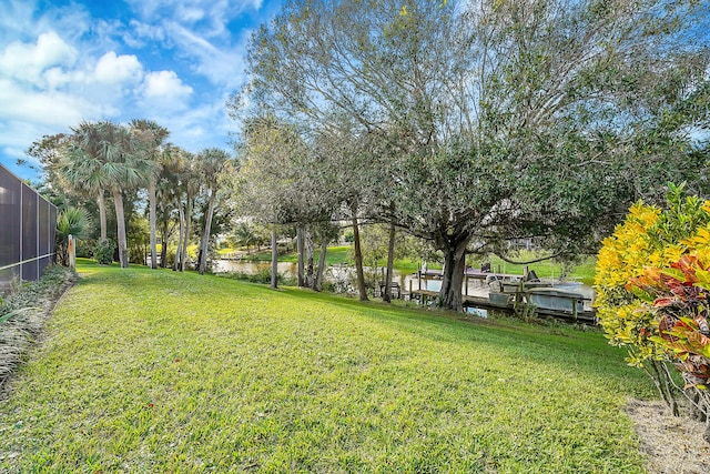 view of yard with a water view