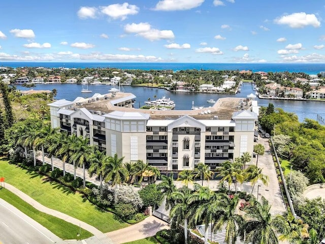 bird's eye view featuring a water view