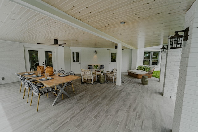 exterior space featuring french doors and an outdoor hangout area