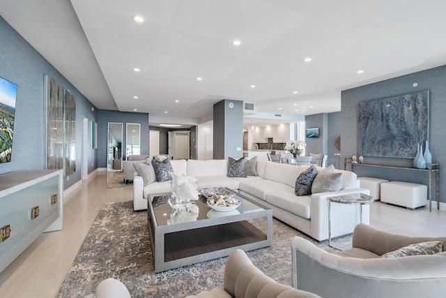 living room with light wood-type flooring