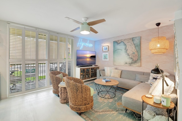 living room with ceiling fan