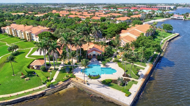 aerial view featuring a water view