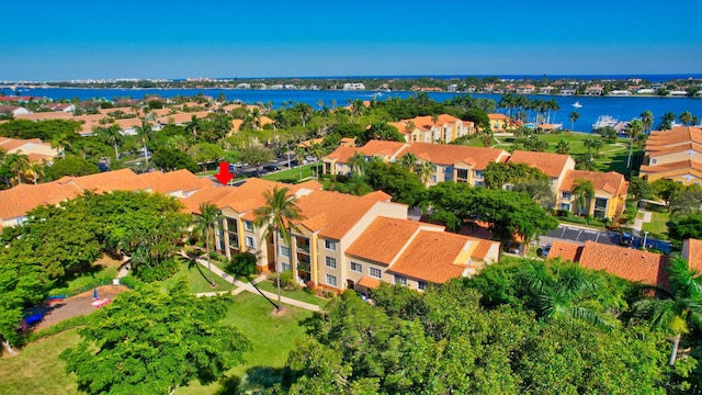 bird's eye view featuring a water view