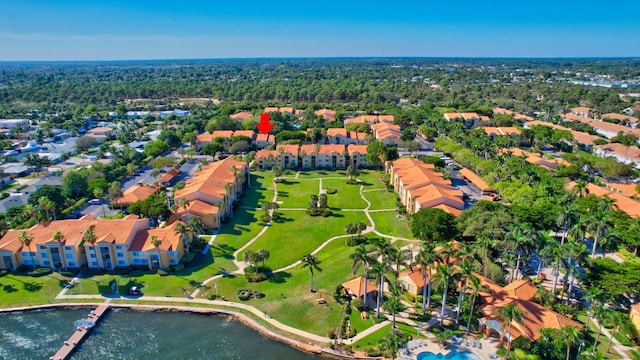 aerial view with a water view