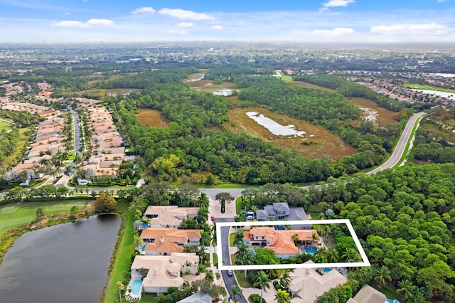 aerial view with a water view