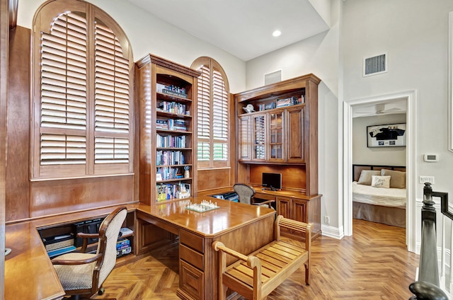 office featuring light parquet floors