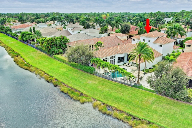 aerial view featuring a water view