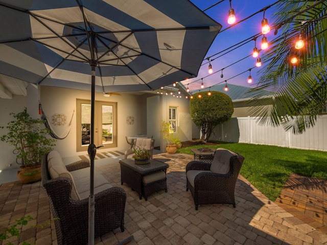 view of patio with french doors and an outdoor hangout area