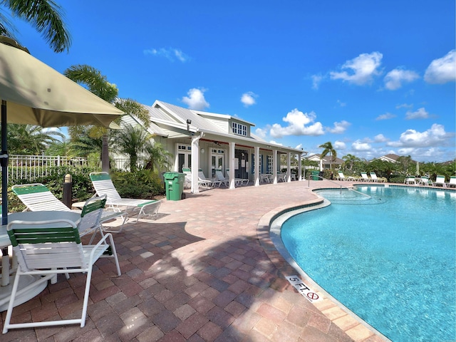 view of pool featuring a patio area