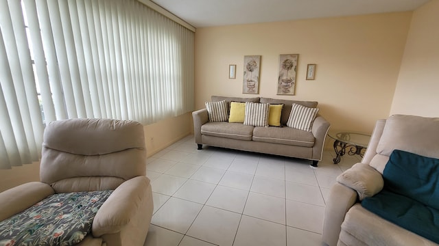 living room with light tile patterned flooring