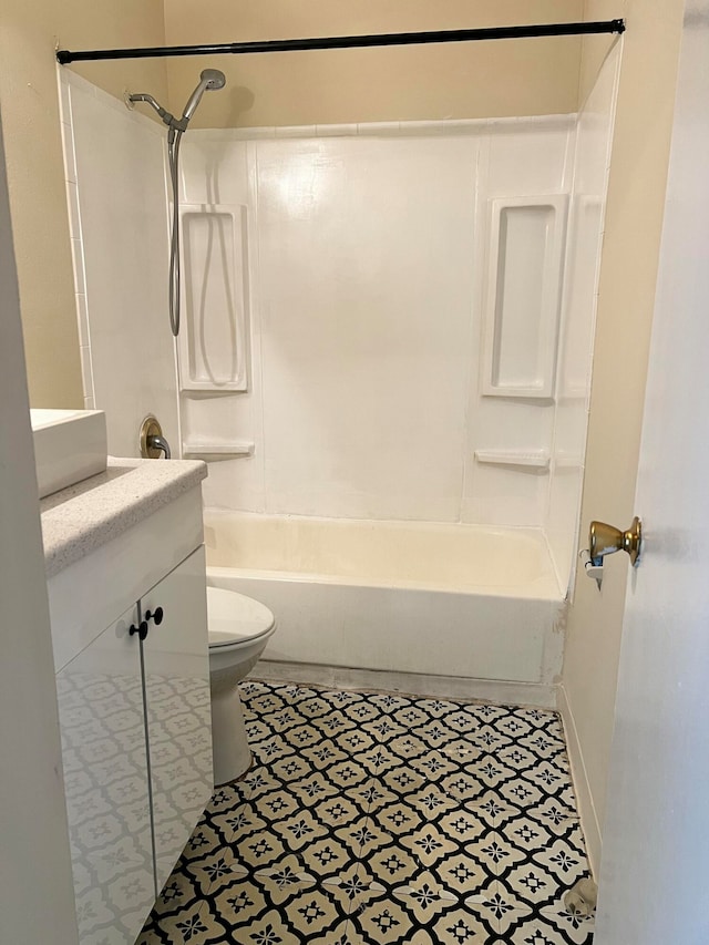 full bathroom with shower / bathing tub combination, vanity, and toilet