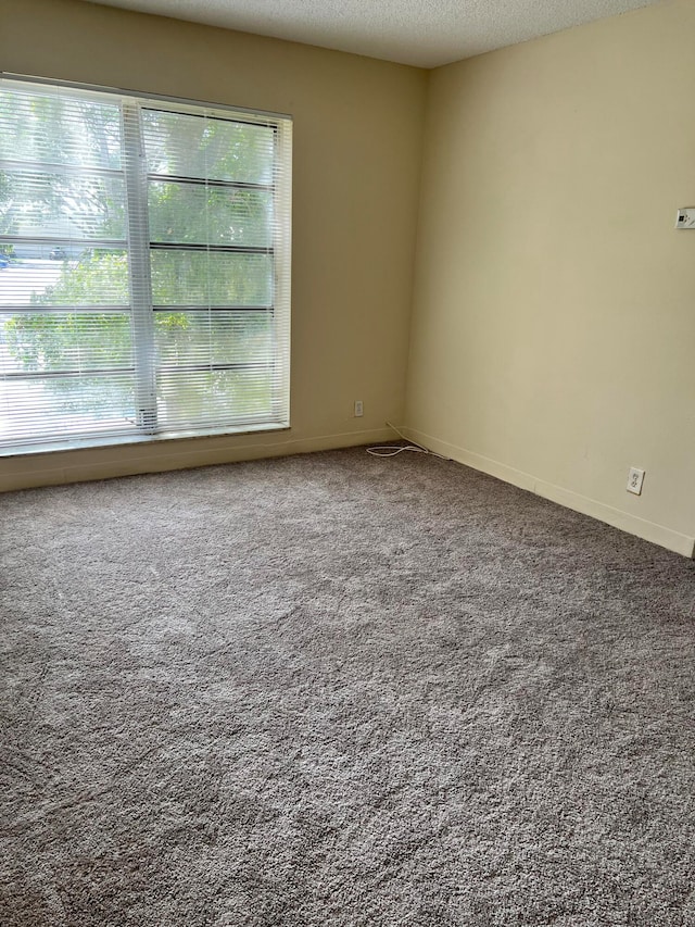 carpeted empty room featuring a textured ceiling