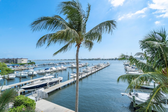 view of dock featuring a water view