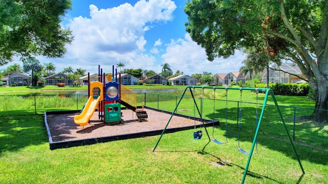 view of play area with a yard