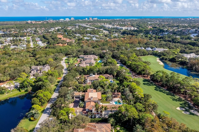 aerial view featuring a water view