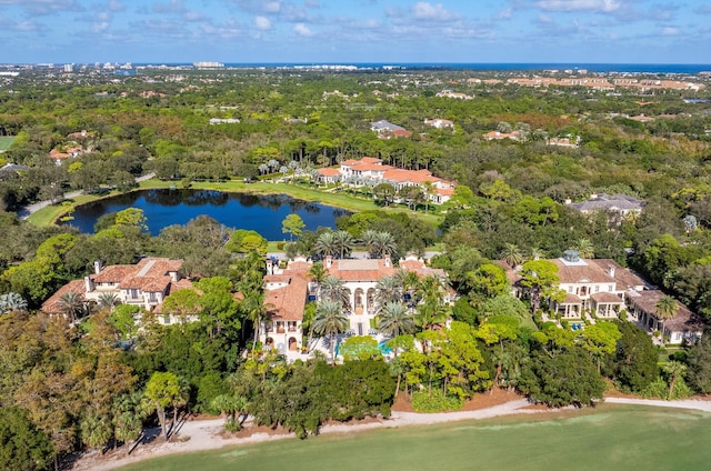 aerial view featuring a water view