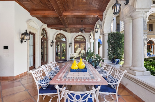 view of patio featuring french doors and ceiling fan