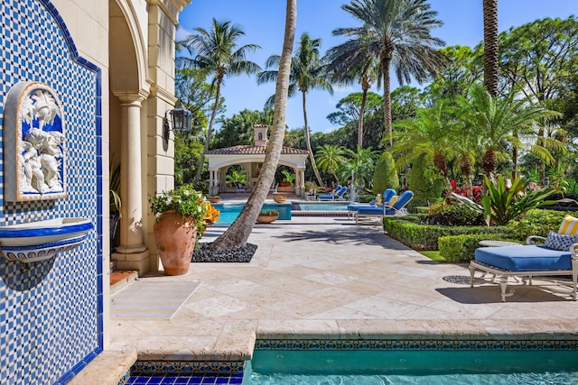 view of pool featuring a patio