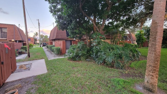 view of yard at dusk