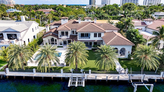 bird's eye view featuring a water view