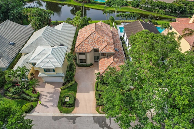 aerial view with a water view