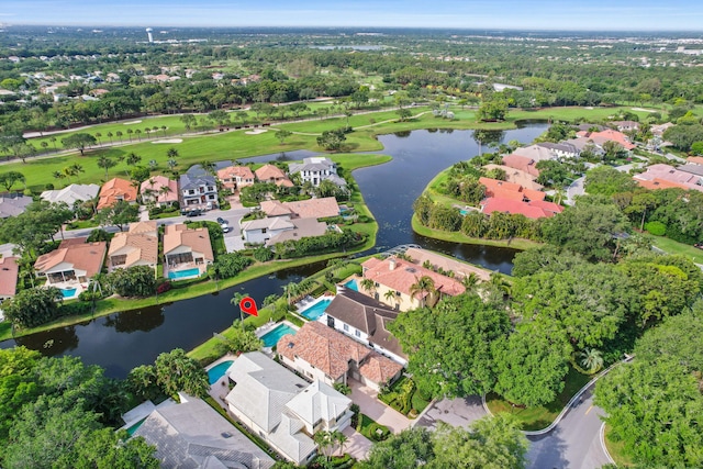 bird's eye view featuring a water view