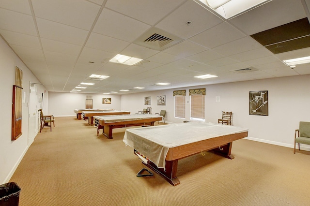 2300 NE 1st Ln Unit 307, Boynton Beach, FL 33435 - rec room with billiards, light carpet, baseboards, and a drop ceiling