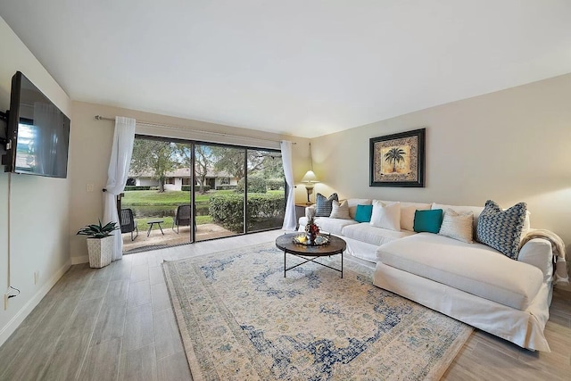 living room featuring light wood-type flooring