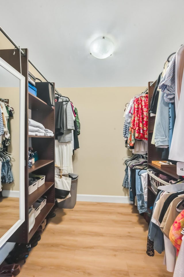 walk in closet with wood-type flooring