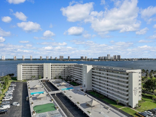 aerial view with a water view