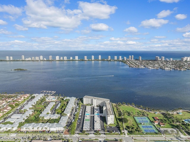 aerial view with a water view