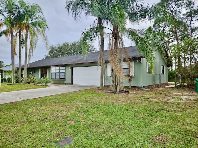 view of front of home with a front lawn and a garage