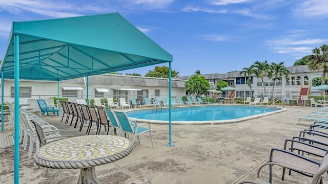 view of swimming pool with a patio