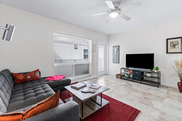 living room with ceiling fan