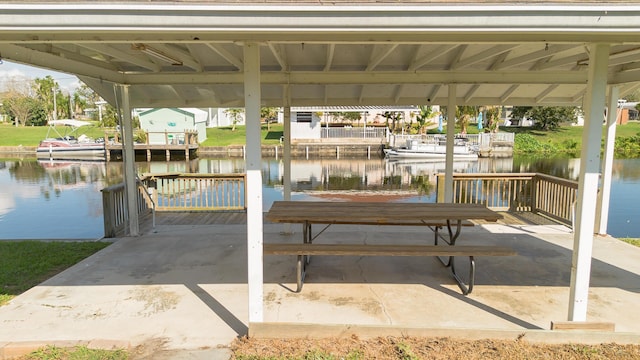 dock area featuring a water view